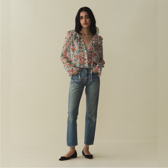 Doen Sheer Floral Blouse - Pink, Blue & Green - Picture 3 of 4